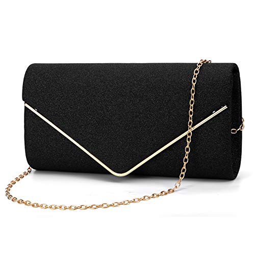 Alifyt Frauen Clutch Tasche Elegant Pailletten Abend Clutch Geldbörse Umschlag Kette Schultertaschen Glitzernde Abend Braut Abschlussball Party Handtasche Geldbörse, Schwarz von Fioeyr