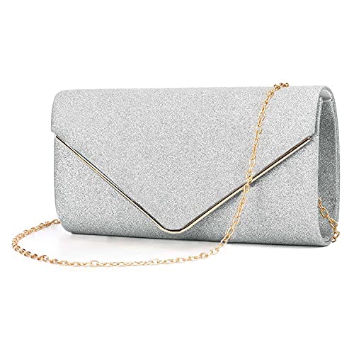 Fioeyr Frauen Clutch Tasche Elegant Pailletten Abend Clutch Geldbörse Umschlag Kette Schultertaschen Glitzernde Abend Braut Abschlussball Party Handtasche Geldbörse, silber von Fioeyr