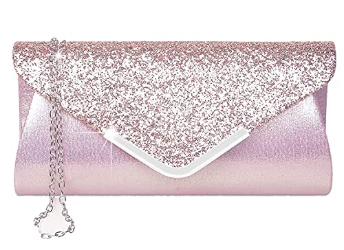 Alifyt Damen Clutch Tasche Elegant Pailletten Abend Clutch Geldbörse Kette Schultertaschen Glitzernd Gold Abend Braut Abschlussball Party Handtasche Geldbörse, rose von Fioeyr