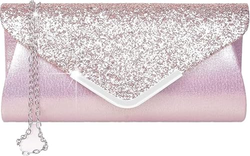 Alifyt Damen Clutch Tasche Elegant Pailletten Abend Clutch Geldbörse Kette Schultertaschen Glitzernd Gold Abend Braut Abschlussball Party Handtasche Geldbörse, rose von Fioeyr