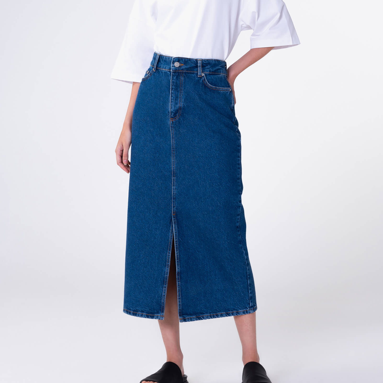 Aligne Greta Organic Cotton-Denim Midi Skirt - UK 16 von Aligne