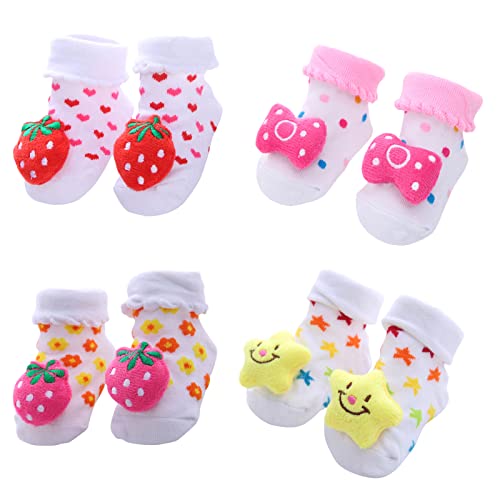 Alileo 4 Paar Neugeborene Baby Socken Jungen Mädchen Baumwolle Kindersocken Bodensocken Kleinkind Schuhe Anti-Rutsch-Socken kinderschuhe für 0-12 Monate von Alileo