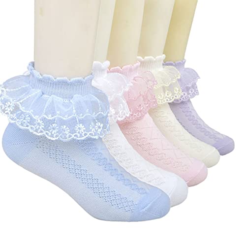 Alileo 5 Paar Kinder Socken Romantic Lace Baumwolle Mädchen Sneaker Söckchen mit Rüschen Spitze für 1-15 Jahre Baby und Kinder Mädchen von Alileo