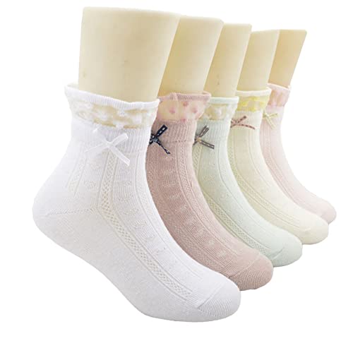 Alileo 5 Paar Kinder Socken Romantic Lace Baumwolle Mädchen Sneaker Söckchen mit Rüschen Spitze für 1-15 Jahre Baby und Kinder Mädchen von Alileo