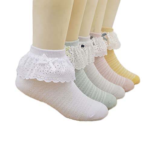 Alileo 5 Paar Kinder Socken Romantic Lace Baumwolle Mädchen Sneaker Söckchen mit Rüschen Spitze für 1-15 Jahre Baby und Kinder Mädchen von Alileo
