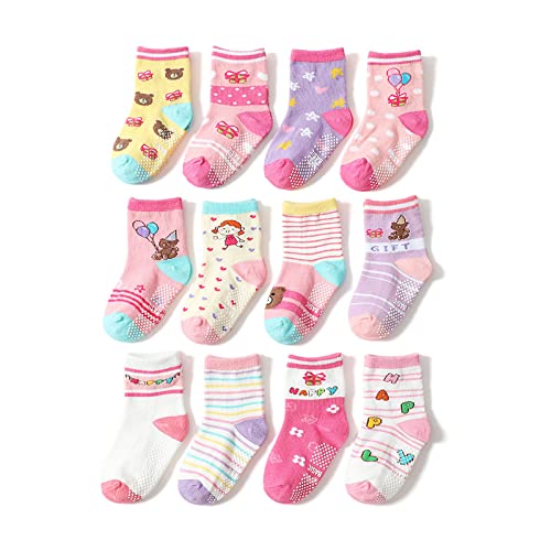Alileo Kinder Baby Stopper Socken Baumwolle 12 Paar Rutschfeste Kleinkind Socken für 0-5 Jahre Jungen Mädchen Kinder Anti Rutsch Socken von Alileo
