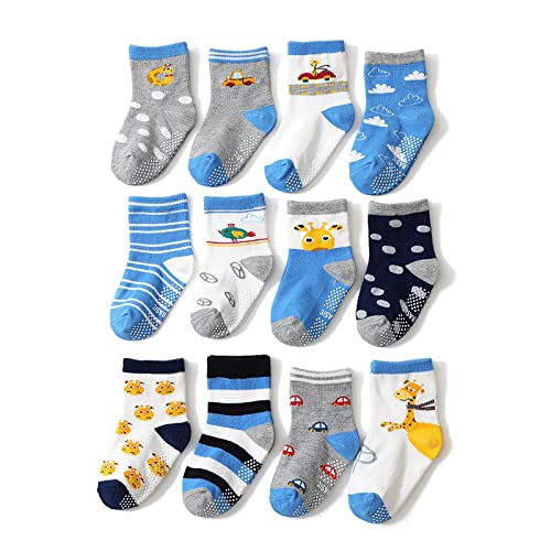 Alileo Kinder Baby Stopper Socken Baumwolle 12 Paar Rutschfeste Kleinkind Socken für 0-5 Jahre Jungen Mädchen Kinder Anti Rutsch Socken von Alileo