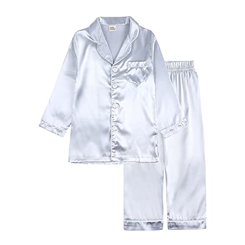 Alileo Kinder Mädchen Junge Schlafanzug Satin Seide Pyjamas Set Button Down Zweiteilige Nachtwäsche Nachtwäsche Kurzarm/Langarm Tops & Hosen von Alileo