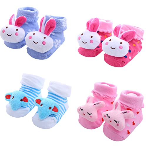 Alileo 4 Paar Neugeborene Baby Socken Jungen Mädchen Baumwolle Kindersocken Bodensocken Kleinkind Schuhe Anti-Rutsch-Socken kinderschuhe für 0-12 Monate von Alileo