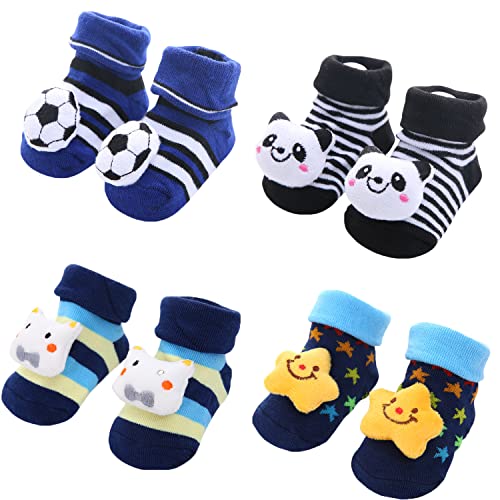 Alileo 4 Paar Neugeborene Baby Socken Jungen Mädchen Baumwolle Kindersocken Bodensocken Kleinkind Schuhe Anti-Rutsch-Socken kinderschuhe für 0-12 Monate von Alileo