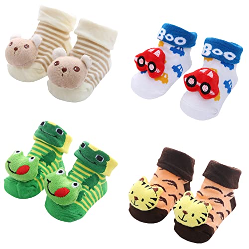 Alileo 4 Paar Neugeborene Baby Socken Jungen Mädchen Baumwolle Kindersocken Bodensocken Kleinkind Schuhe Anti-Rutsch-Socken kinderschuhe für 0-12 Monate von Alileo