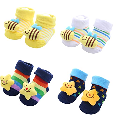 Alileo 4 Paar Neugeborene Baby Socken Jungen Mädchen Baumwolle Kindersocken Bodensocken Kleinkind Schuhe Anti-Rutsch-Socken kinderschuhe für 0-12 Monate von Alileo