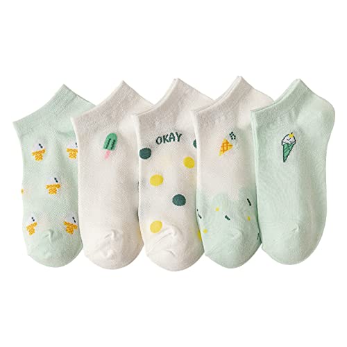 Aliles 10 Paar Sneaker Socken Damen Baumwolle, Süße Kurze Socken Füßlinge mit Mustern, Freizeitsocken Weichen Sportsocken fur Damen Mädchen, Einheitsgröße von Aliles