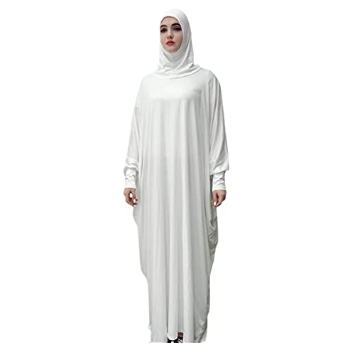 Solides muslimisches einteiliges Gebetskleid für Damen, Abaya Kaftan mit Hijab, Kleid in voller Länge, Weiss/opulenter Garten, One size(141cm) von Alilyol