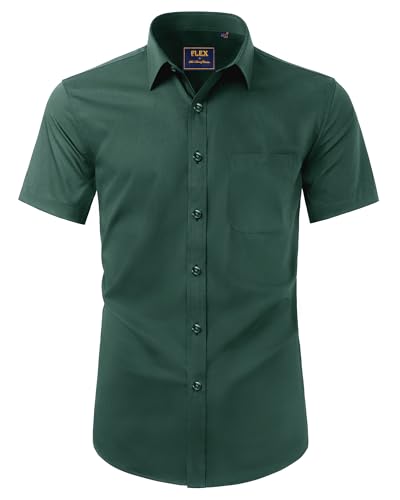 Alimens & Gentle Hemd Herren Kurzarm Faltenfrei Business Regular Fit Freizeithemden Sommer Strand Tshirt mit Tasche Armeegrün L von Alimens & Gentle