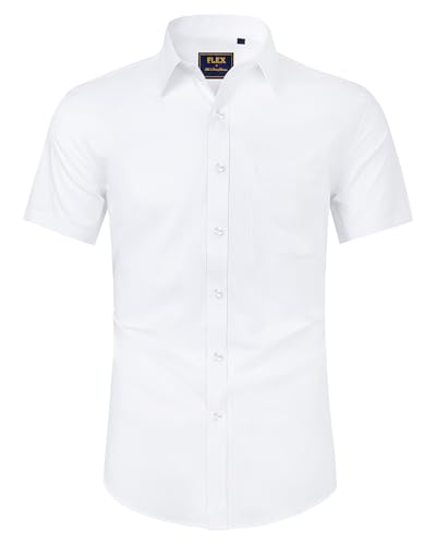 Alimens & Gentle Hemd Herren Kurzarm Faltenfrei Business Regular Fit Freizeithemden Sommer Strand Tshirt mit Tasche Weiß 2XL von Alimens & Gentle