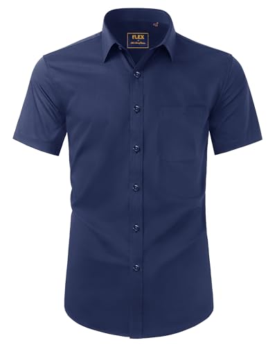 Alimens & Gentle Hemd Herren Kurzarm Faltenfrei Business Regular Fit Freizeithemden Strand Tshirt mit Tasche Navy M von Alimens & Gentle