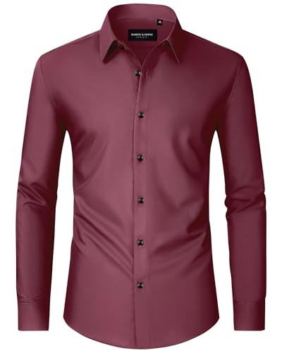 Alimens & Gentle Hemd Herren Langarm Männer Stretch Freizeithemden Hochzeit Dating Business Lässig Button Down Hemden Burgunderrot L von Alimens & Gentle