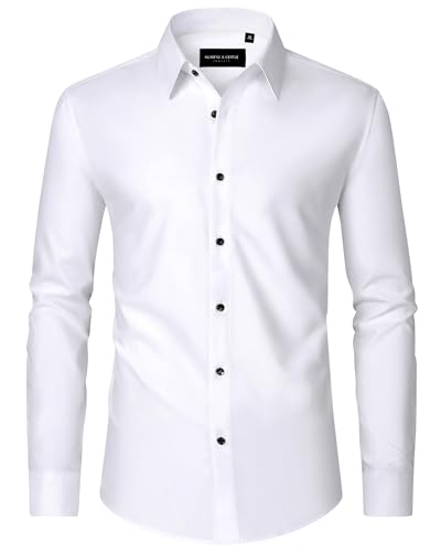 Alimens & Gentle Hemd Herren Langarm Männer Stretch Freizeithemden Hochzeit Dating Business Lässig Button Down Hemden Weiß S von Alimens & Gentle