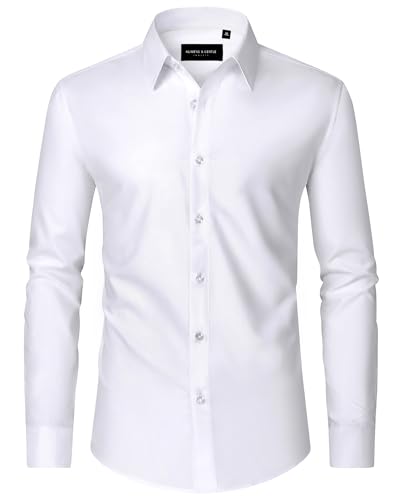 Alimens & Gentle Hemd Herren Langarm Männer Stretch Freizeithemden Hochzeit Dating Business Lässig Button Down Hemden Schlichtes Weiß L von Alimens & Gentle