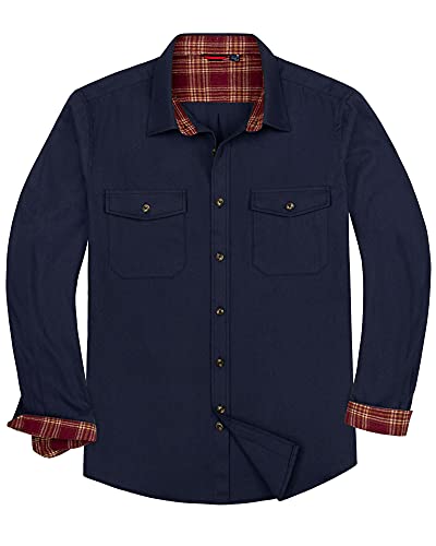 Alimens & Gentle Herren Button Down Regular Fit Langarm Plaid Flanell Freizeithemden, Flanell-Marineblau, L von Alimens & Gentle