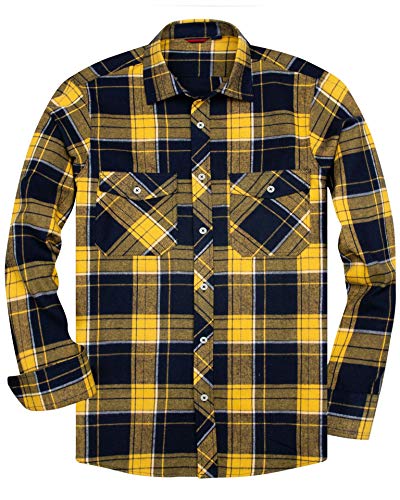 Alimens & Gentle Herren Button Down Regular Fit Langarm Plaid Flanell Freizeithemden, Gelb und Marineblau, L von Alimens & Gentle