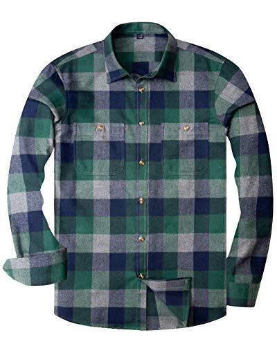 Alimens & Gentle Herren Button Down Regular Fit Langarm Plaid Flanell Freizeithemden, Grün / Grau, XL von Alimens & Gentle