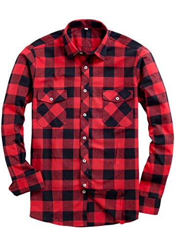 Alimens & Gentle Herren Button Down Regular Fit Langarm Plaid Flanell Freizeithemden, Rot, X-Klein von Alimens & Gentle