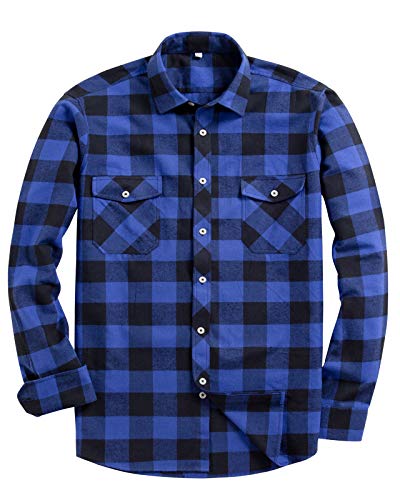 Alimens & Gentle Herren Button Down Regular Fit Langarm Plaid Flanell Freizeithemden, blau, X-Klein von Alimens & Gentle