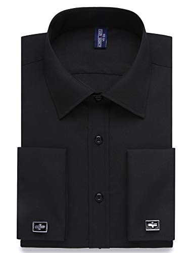 Alimens & Gentle Herren Hemd Kleid Shirts Faltenfrei Langarm Stretch Solid Formal Business Button Down Shirt mit Tasche, Equal Button-Schwarz, 5X-Groß von Alimens & Gentle