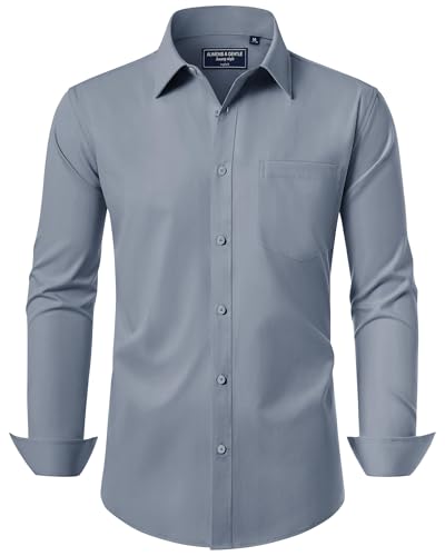 Alimens & Gentle Herren Hemd Langarm Business Unifarben Tasche Shirt Hemden Regular Fit Bügelleichtes Grau XL von Alimens & Gentle