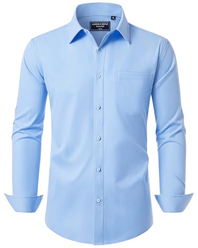 Alimens & Gentle Herren Hemd Langarm Business Unifarben Tasche Shirt Hemden Regular Fit Bügelleichtes Hellblau M von Alimens & Gentle