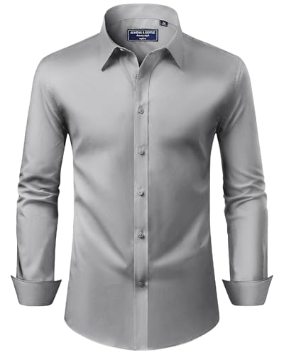 Alimens & Gentle Herren Hemd Langarm Shirt Business Fleckenschutz Hemden Pure Freizeit Herrenhemden Hellgrau L von Alimens & Gentle
