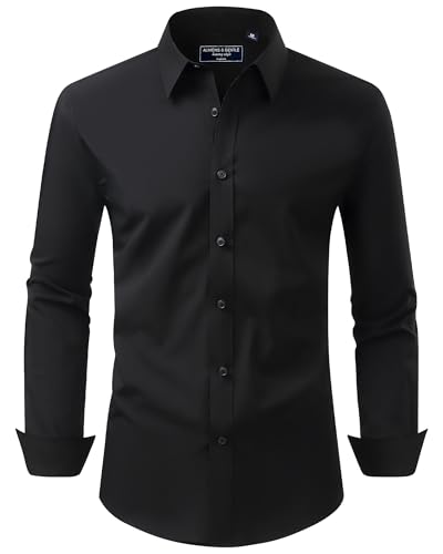 Alimens & Gentle Herren Hemd Langarm Shirt Business Fleckenschutz Hemden Pure Geschäftstreffen Herrenhemden Schwarzes 3XL von Alimens & Gentle