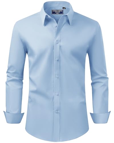 Alimens & Gentle Herren Hemd Langarm Shirt Business Fleckenschutz Hemden Pure Modern Herrenhemden Hellblaues 3XL von Alimens & Gentle