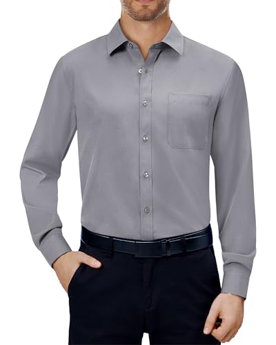 Alimens & Gentle Herren Hemd Langarm Stretch Shirt Freizeit Business Regular Fit Hemden Hellgrau L von Alimens & Gentle