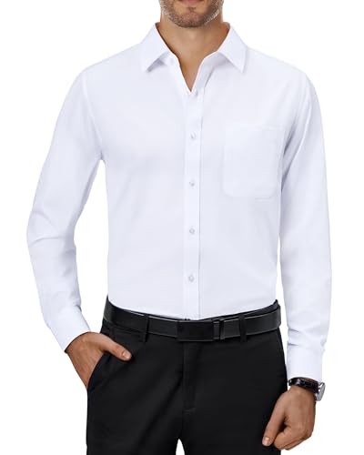 Alimens & Gentle Herren Hemd Langarm Stretch Shirt Hochzeit Business Regular Fit Hemden Weiß 3XL von Alimens & Gentle