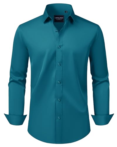 Alimens & Gentle Herren Hemden Slim Fit Langarm Stretch Faltenfrei Solide Business Formal Casual Button Down Hemd, Ag-a-teal, Mittel von Alimens & Gentle