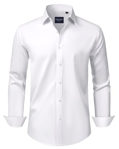 Alimens & Gentle Herren Hemden Slim Fit Langarm Stretch Faltenfrei Solide Business Formal Casual Button Down Hemd Weiß, Weiss/opulenter Garten, L von Alimens & Gentle