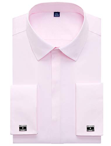 Alimens & Gentle Herren Kleid Hemden French Cuff Langarm Regular Fit (inklusive Metall-Manschettenknöpfe und Metallkragenstäbchen), Twilled Pink, 38 cm Hals 81 cm- 84 cm Ärmel von Alimens & Gentle