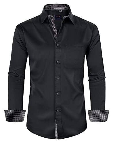 Alimens & Gentle Herren Kleid Hemden Langarm Knitterarm Casual Button Down Hemd, Flex-ablack, XX-Large Hoch von Alimens & Gentle