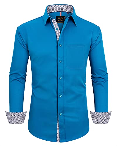 Alimens & Gentle Herren Kleid Hemden Langarm Knitterfest Casual Button Down Shirt, Flex-n-Maragdblau, 3X-Groß von Alimens & Gentle