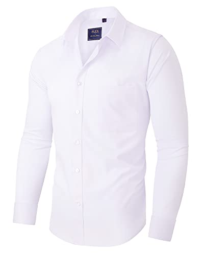 Alimens & Gentle Herren Kleid Shirts Faltenfrei Langarm Stretch Solid Formal Business Button Down Hemd mit Tasche, Gleicher Knopf, weiß, L von Alimens & Gentle