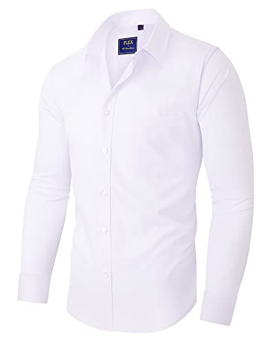 Alimens & Gentle Herren Kleid Shirts Faltenfrei Langarm Stretch Solid Formal Business Button Down Shirt mit Tasche, Gleicher Knopf, weiß, Mittel von Alimens & Gentle