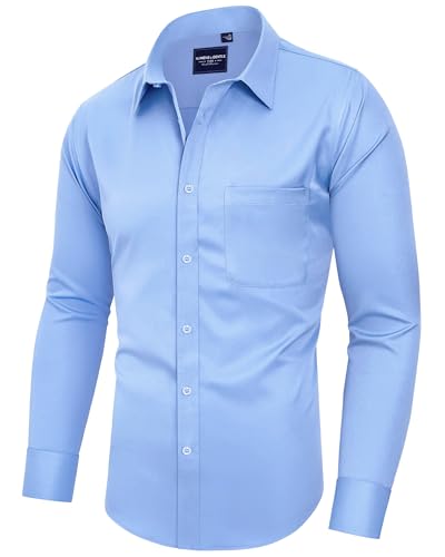 Alimens & Gentle Herren Kleid Shirts Langarm Faltenfrei Stretch Shirts Solid Formal Button Down Hemd mit Tasche, Ag-aa-blau, Mittel von Alimens & Gentle