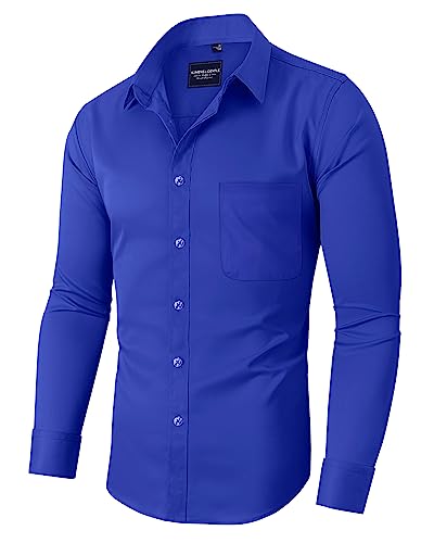 Alimens & Gentle Herren Kleid Shirts Langarm Faltenfrei Stretch Shirts Solid Formal Button Down Shirt mit Tasche, Ag-a-royal Blau, XX-Large von Alimens & Gentle