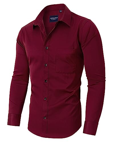 Alimens & Gentle Herren Kleid Shirts Langarm Faltenfrei Stretch Shirts Solid Formal Button Down Shirt mit Tasche, Kontrast-Knopf-rot, XL Alimens & Gentle Herren Kleid Shirts Langarm Faltenfrei Stretch Shirts Solid Formal Button Down Shirt mit Tasche, Kontrast-Knopf-rot, XL von Alimens & Gentle
