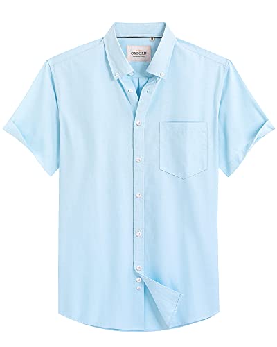 Alimens & Gentle Herren Kurzarm Oxford Hemd Regular Fit Button Down Kragen Hemden mit Tasche, S-Aquamarin, Mittel von Alimens & Gentle