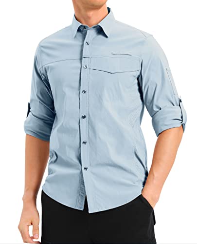Alimens & Gentle Herren Langarm-Wander-Shirt, schnell trocknend, UPF 50+, UV-Sonnenschutz, Angelhemd, kühlendes Knopfleiste, Hemd, A-light blue, XL von Alimens & Gentle