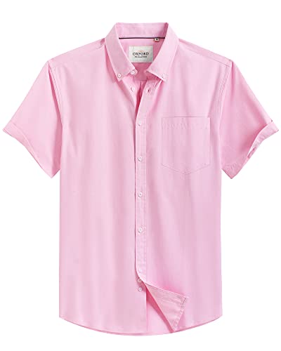 Alimens & Gentle Herren Oxford Hemd Solid Regular Fit Kurzarm Button Down Kragen Freizeithemden mit Tasche, rose, XX-Large von Alimens & Gentle